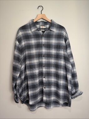 Faherty Men's Black and Gray Plaid Button-Down Shirt 100% Cotton XXL
